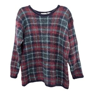 Paul Harris‎ Sweater Womens Large Mohair Blend Plaid Red Blue Green Vintage
